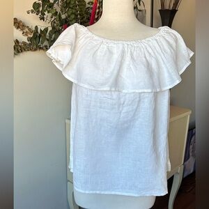 Harve Benard White Ruffle Blouse 💯 linen